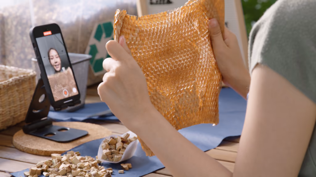 Créatrice filmant un objet artisanal avec son smartphone