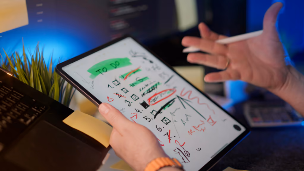 Liste de tâches manuscrite affichée sur une tablette