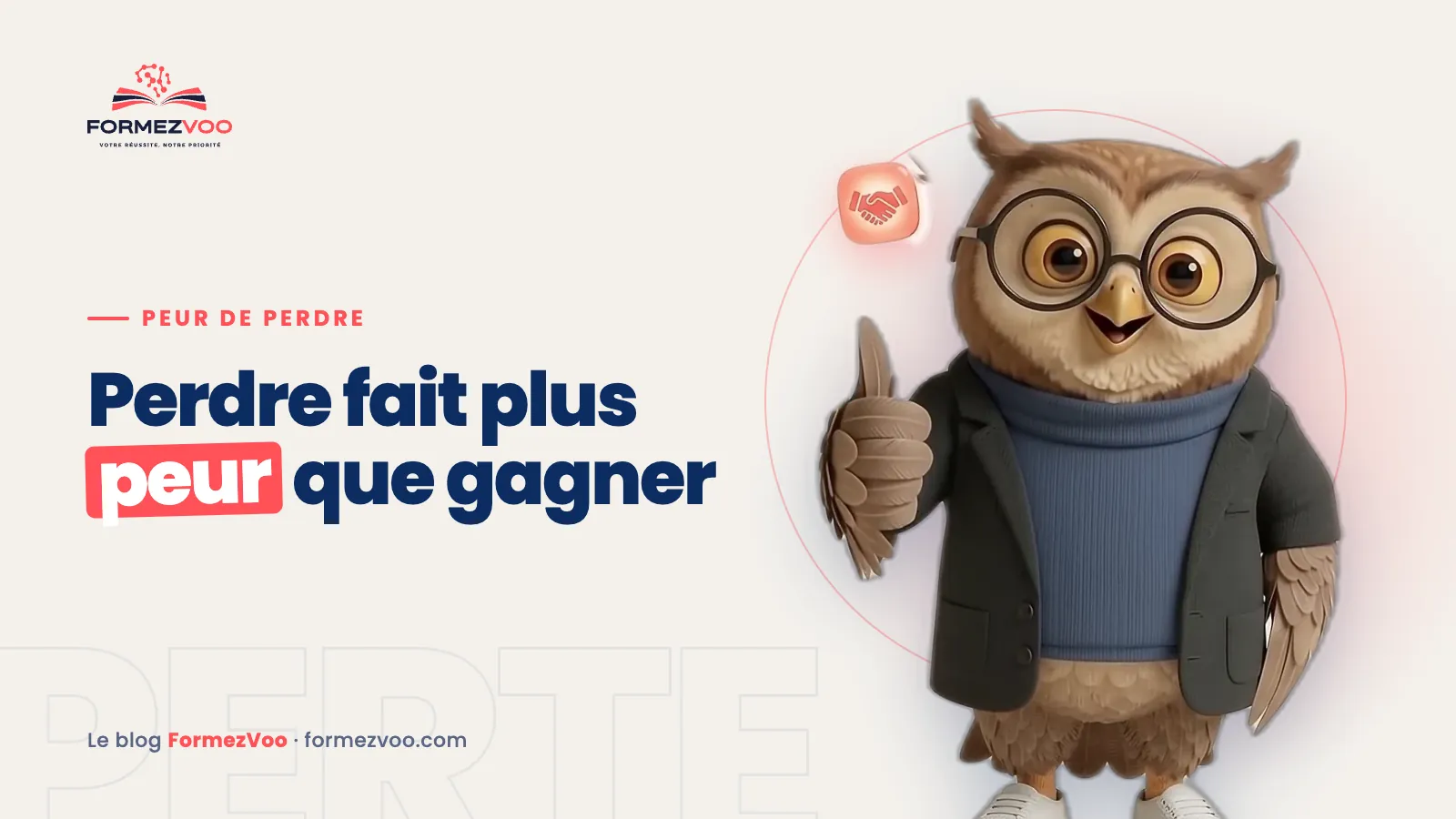 Le hibou FormezVoo, couverture de l’article « Aversion à la perte : aider le client à décider sans lui faire peur »