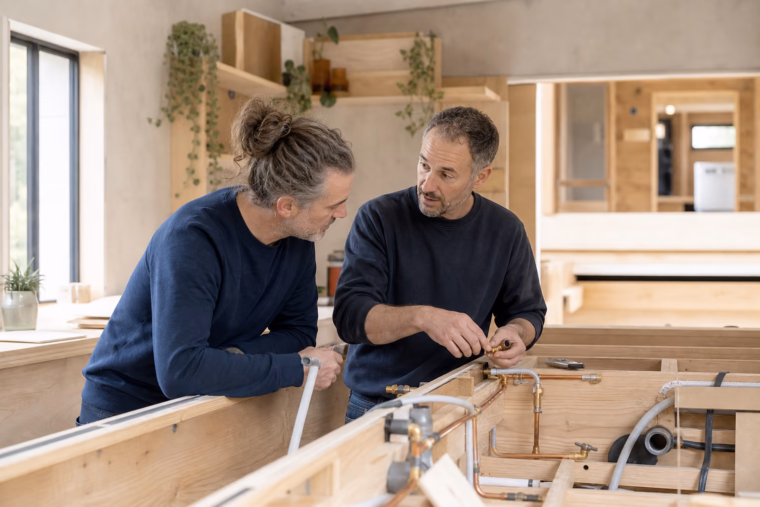 Photographie éditoriale de la formation : Initiation à la plomberie pour constructeurs de roulottes.